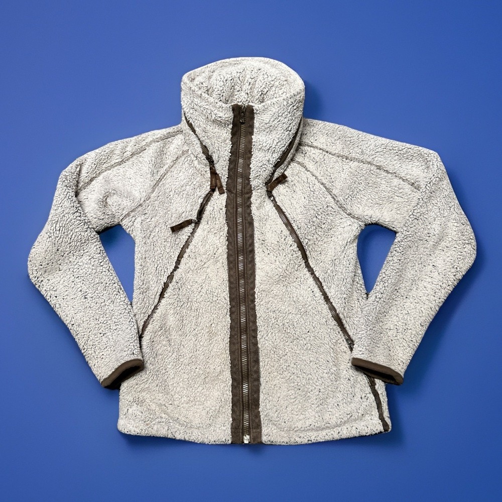 Kuhl Jacket Womens S Cream Full Zip Hooded Fleece Pullover Thumbholes Flight